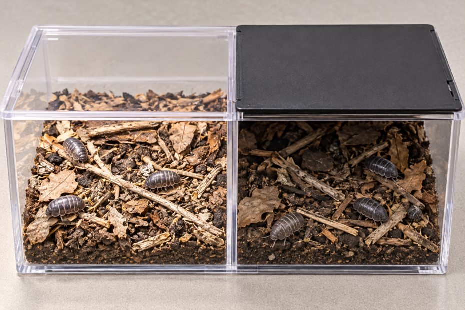 Pill bugs in a two-sided light and dark choice chamber